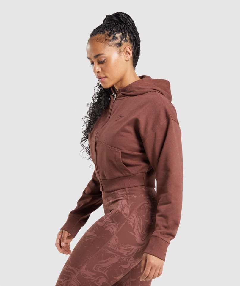 Women's Gymshark GS Power Cropped Zip Hoodie Brown | CA 365ADN